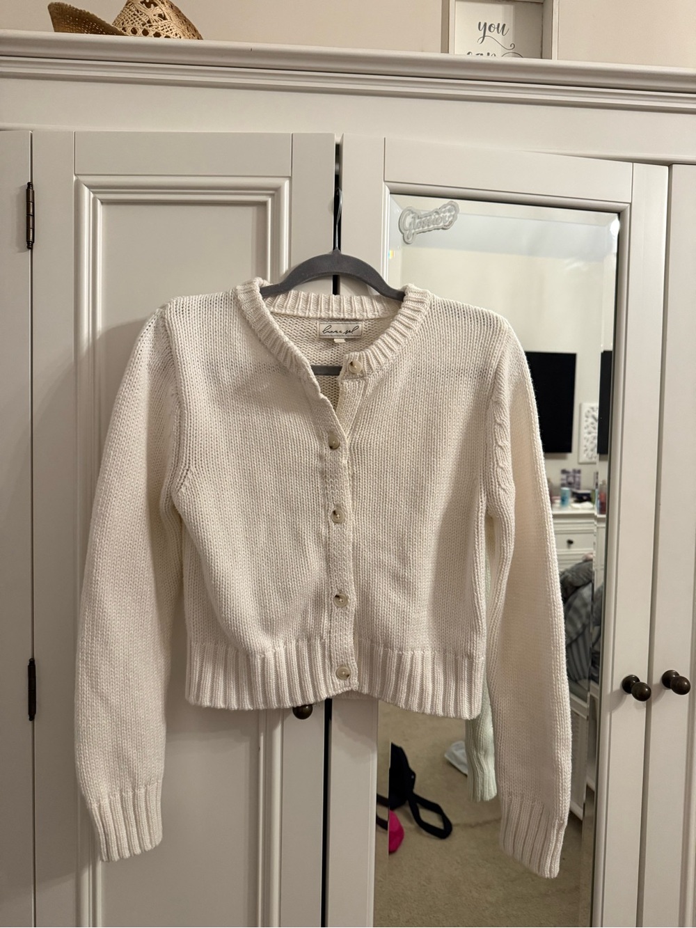 Lauren Ralph Lauren Cream Button-Front Knit Cardigan Sweater